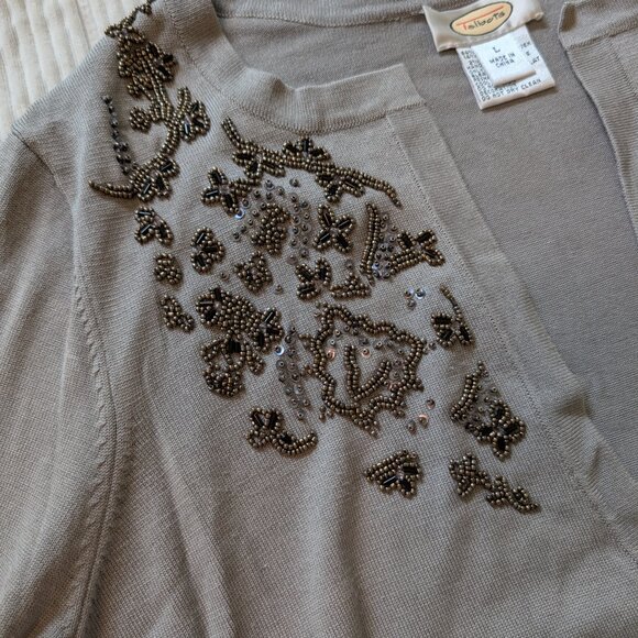 Talbots half button beaded cardigan gray and black Large EUC 3/4 sleeve - Picture 5 of 8